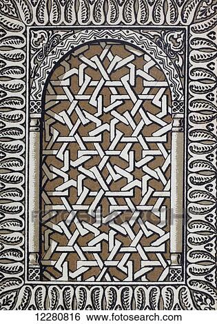 Stock Photograph - Complex geometrical design elements typically found in Arabic architecture. From Enciclopedia Ilustrada Seguí, published Barcelona circa 1910.. Fotosearch