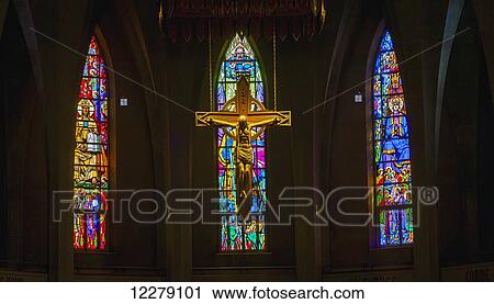 Crucifix and stained glass windows of Saint-Michel Basilica-Cathedral; Sherbrooke, Quebec, Canada View Large Photo Image Stock Image - Crucifix and stained glass windows of Saint-Michel Basilica-Cathedral; Sherbrooke, Quebec, Canada. Fotosearch