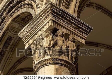 Stock Photograph - Detail of columns in the Rector's Palace facade; Dubrovnik, Dubrovnik-Neretva County, Croatia. Fotosearch