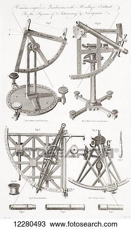 Stock Image - Different types of Astronomical Quadrants. From an 18th century print. Fotosearch