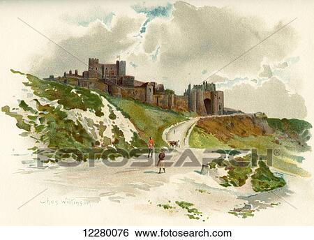 Stock Photograph - Dover Castle, Dover, Kent, England in the 19th century. After a work by Charles Wilkinson. From The Century Edition of Cassell's History of England, published 1901.. Fotosearch