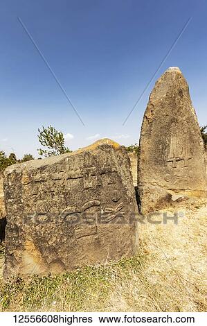 Stock Photograph - Engraved symbols on Megalithic stelae; Tiya, Ethiopia. Fotosearch