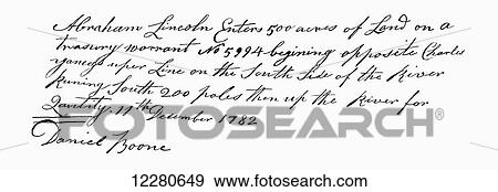 Stock Photo - Facsimile from the field book of Daniel Boone recording the Lincoln claim on Licking River. From The Century Magazine, published 1887.. Fotosearch