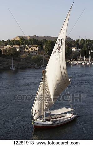 Falucca sailing the Nile River; Aswan, Egypt View Large Photo Image Stock Image - Falucca sailing the Nile River; Aswan, Egypt. Fotosearch