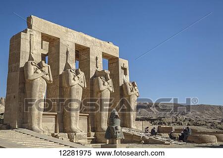 Stock Photography - Four statues of Osiris, Hypostyle Hall, the Ramesseum (or Mortuary Temple of Ramese II); Luxor, West Bank, Nile Valley, Egypt. Fotosearch