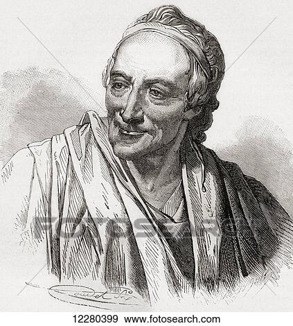 Stock Photo - François-Marie Arouet, 1694 – 1778, known by his nom de plume Voltaire. French Enlightenment writer, historian and philosopher. From Histoire de France, published c. 1880. Fotosearch