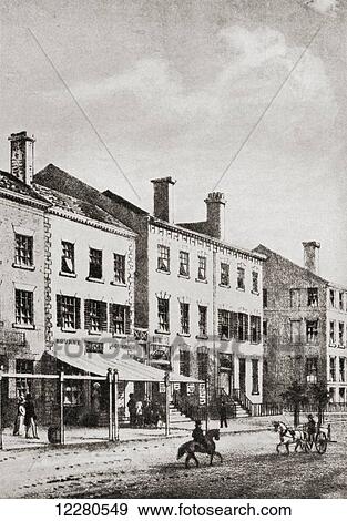 Stock Photo - G. M. Bourne's Print and Bookshop, 359 Broadway, New York, United States of America, c. 1830. From The Quest of The Print, published 1932.. Fotosearch