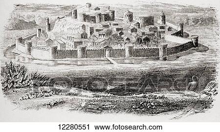 Stock Image - General appearance of ancient fortresses and typical architecture of a medieval castle. From The National Encyclopaedia, published c. 1890. Fotosearch