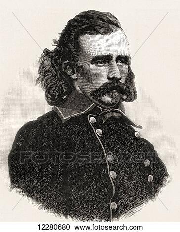 Stock Image - George Armstrong Custer, 1839 – 1876. United States Army officer and cavalry commander in the American Civil War and the American Indian Wars. From The Century Magazine, published 1887.. Fotosearch