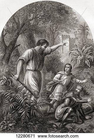 Stock Image - Giant Despair discovers Christian and Hopeful on his grounds. From The Pilgrim's Progress by John Bunyan. 19th century print.. Fotosearch