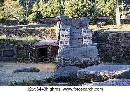Stock Photograph - Great Stele or Stele One, which probably fell down whilst attempts were being made to erect it, Central Stelae Park; Axum, Tigray Region, Ethiopia. Fotosearch