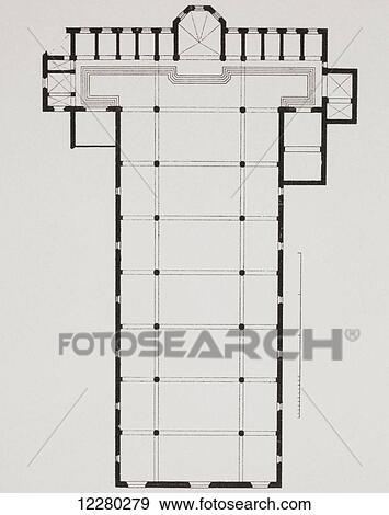 Stock Photo - Ground plan of the Basilica di Santa Croce (Basilica of the Holy Cross), Florence, Italy. From Kunstgeschichte In Bildern, published 1902.. Fotosearch