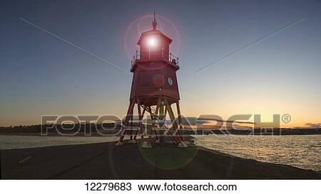 Stock Image - Herd Groyne lighthouse; South Shields, Tyne and Wear, England. Fotosearch