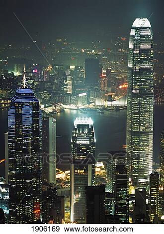 Hong Kong Skyline At Night, China View Large Photo Image Stock Photo - Hong Kong Skyline At Night, China. Fotosearch