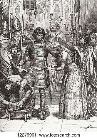 Stock Image - Initiation into the order of knighthood. From Cassell's History of England, published c. 1901. Fotosearch