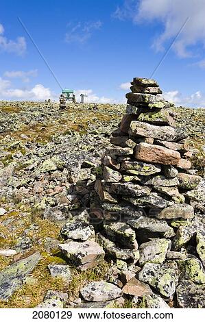 Stock Photo - Inukshuk And Observation Tower On Top Of Mont Jacques-Cartier, Gaspesie National Park; Quebec, Canada. Fotosearch