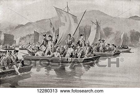 Stock Image - James Abercrombie's assault against Fort Ticonderoga during The Battle of Carillon, aka the 1758 Battle of Ticonderoga, July 8, 1758, during the French and Indian War. From The History of Our Country, published 1900.. Fotosearch