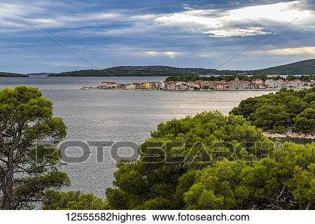 Stock Photograph - Krapanj Island, one of the smallest inhabited islands of the Adriatic Sea; Sibenik County, Croatia. Fotosearch