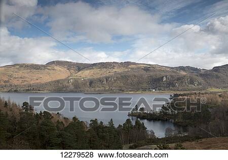Landscape of lake and hills; Cumbria, England View Large Photo Image Stock Photo - Landscape of lake and hills; Cumbria, England. Fotosearch