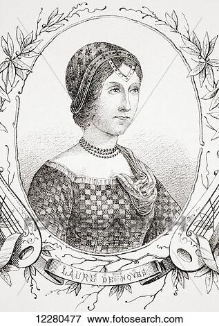 Stock Photo - Laura de Noves, 1310–1348. French noblewoman. Thought to have been the platonic love of poet Francesco Petrarch and inspiration for many of his sonnets. From L'Histoire Universelle Ancienne et Moderne, published in Strasbourg circa 1860.. Fotosearch