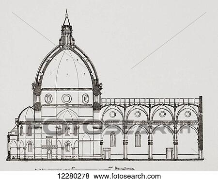 Long section of the Basilica di Santa Maria del Fiore, or Duomo, Florence, Italy. From Kunstgeschichte In Bildern, published 1902. View Large Photo Image Stock Photo - Long section of the Basilica di Santa Maria del Fiore, or Duomo, Florence, Italy. From Kunstgeschichte In Bildern, published 1902.. Fotosearch