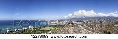 Stock Photo - Looking out over Waikiki from Diamond Head; Honolulu, Oahu, Hawaii, United States of America. Fotosearch