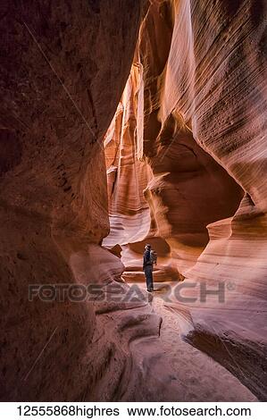 Man standing in a Slot Canyon known as Canyon X, near Page; Arizona, United States of America View Large Photo Image Stock Photograph - Man standing in a Slot Canyon known as Canyon X, near Page; Arizona, United States of America. Fotosearch
