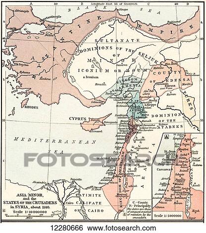 Map of Asia Minor and the Crusader states in Syria, c. 1140. From Historical Atlas, published 1923. View Large Photo Image Stock Photograph - Map of Asia Minor and the Crusader states in Syria, c. 1140. From Historical Atlas, published 1923.. Fotosearch