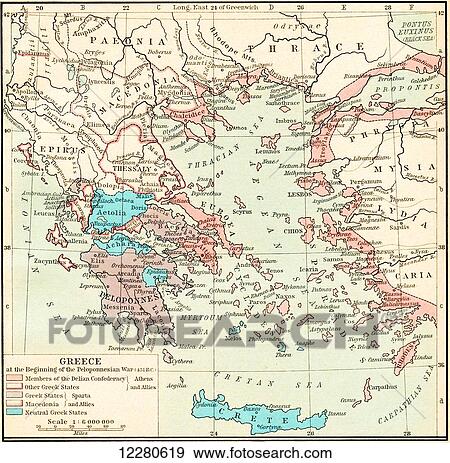 Map of Greece at the beginning of the Peloponnesian War, 431 B. C. Greece under Theban Headship. From Historical Atlas, published 1923. View Large Photo Image Stock Photo - Map of Greece at the beginning of the Peloponnesian War, 431 B. C. Greece under Theban Headship. From Historical Atlas, published 1923.. Fotosearch