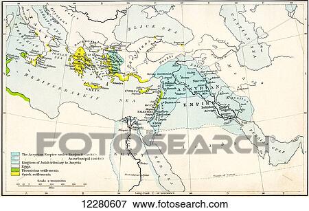Map of the Assyrian Empire and the region around the eastern Mediterranean, 750 - 625 B. C. From Historical Atlas, published 1923. View Large Photo Image Stock Photo - Map of the Assyrian Empire and the region around the eastern Mediterranean, 750 - 625 B. C. From Historical Atlas, published 1923.. Fotosearch
