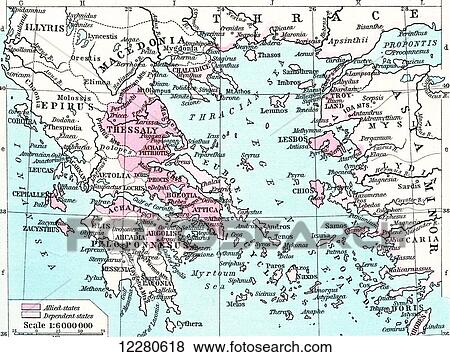 Stock Photo - Map of the Athenian Empire at its height, c. 450 B. C. From Historical Atlas, published 1923.. Fotosearch