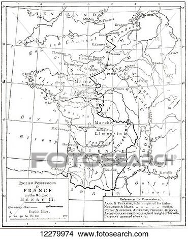 Picture - Map showing English possessions in France during the reign of Henry II, 1189. From Cassell's History of England, published c. 1901. Fotosearch