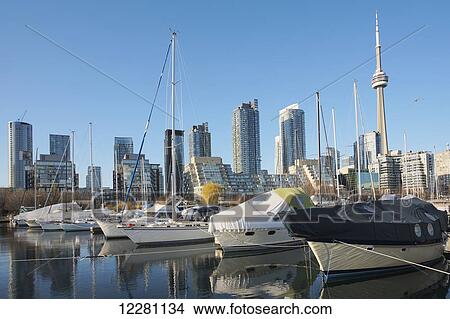 Marina and Toronto skyline; Toronto, Ontario, Canada View Large Photo Image Picture - Marina and Toronto skyline; Toronto, Ontario, Canada. Fotosearch