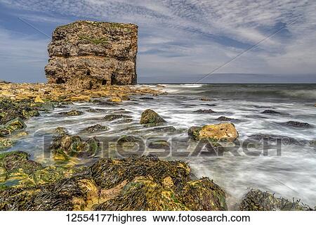 Stock Photograph - Marsden Rock, a 100 feet (30 metre) sea stack off the North East coast of England, situated at Marsden, South Shields; South Shields, Tyne and Wear, England. Fotosearch