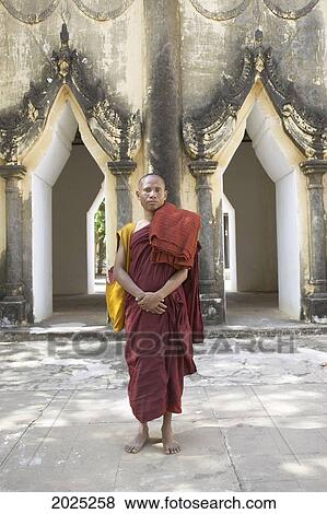 Stock Photo - Monk Outside A Temple, Bagan, Myanmar (Burma). Fotosearch