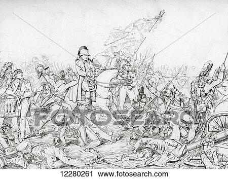 Stock Image - Napoleon at The Battle of Waterloo, 18 June 1815. After the painting by Charles Auguste Steuben. Napoleon Bonaparte, 1769 – 1821. From a 19th century Life of Napoleon.. Fotosearch