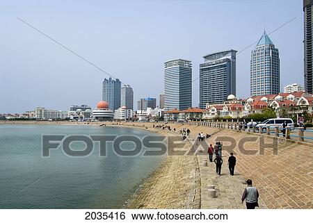 Stock Photograph - Newly Developed Eastern Qingdao, On Fushan Bay, Shandong Province, China. Fotosearch