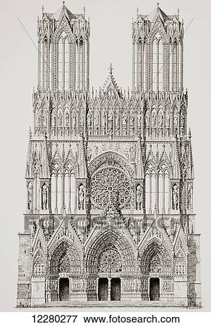 Notre-Dame de Reims (Our Lady of Reims) Cathedral, Reims, France. From Kunstgeschichte In Bildern, published 1902. View Large Photo Image Stock Photo - Notre-Dame de Reims (Our Lady of Reims) Cathedral, Reims, France. From Kunstgeschichte In Bildern, published 1902.. Fotosearch