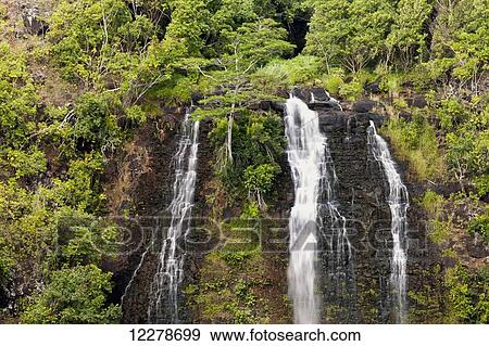 Stock Photo - Opaekaa Falls seen from the lookout; Wailua, Kauai, Hawaii, United States of America. Fotosearch