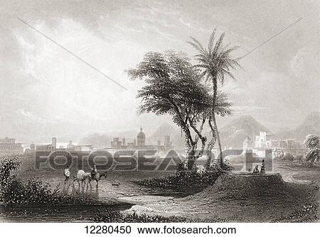 Stock Image - Palermo, Sicily, Italy. From a 19th century engraving.. Fotosearch
