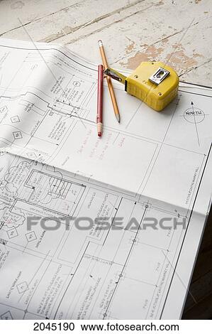 Pencils And Measuring Tape On Building Plans View Large Photo Image Stock Image - Pencils And Measuring Tape On Building Plans. Fotosearch
