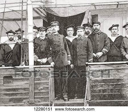 Stock Image - Pierre Loti, pseudonym of Julien Viaud, 1850 – 1923, seen here in 1892 in command of the Spanish gunboat Javelot. French novelist and naval officer. From La Ilustracion Española y Americana, published 1892.. Fotosearch