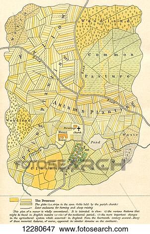 Stock Photo - Plan of an English mediaeval manor. From Historical Atlas, published 1923.. Fotosearch