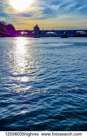 Stock Photograph - Pont Saint-Benezet; Avignon, Provence Alpes Cote d'Azur, France. Fotosearch