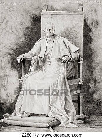 Stock Photo - Pope Leo XIII, 1810 – 1903, born Vincenzo Gioacchino Raffaele Luigi Pecci, after the painting by Theobold Chartran exhibited in the Champs-Elysees Salon of 1892. From La Ilustracion Española y Americana, published 1892.. Fotosearch