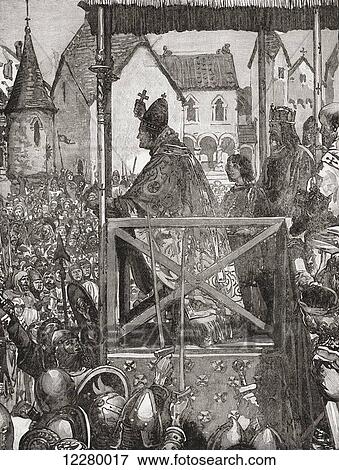 Stock Photo - Pope Urban II preaching the First Crusade in the market place of Clermont, France in the 11th century. Pope Urban II, c. 1042 –1099, born Otho de Lagery (alternatively Otto, Odo, or Eudes). From Cassell's History of England, published c. 1901. Fotosearch