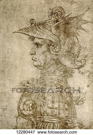 Profile of an ancient Captain, aka Condottiero, The Warlord, circa 1472, after Leonardo da Vinci, 1452-1519, drawing in silverpoint on prepared paper. View Large Photo Image Stock Photo - Profile of an ancient Captain, aka Condottiero, The Warlord, circa 1472, after Leonardo da Vinci, 1452-1519, drawing in silverpoint on prepared paper.. Fotosearch