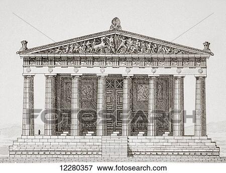 Stock Photo - Reconstruction drawing of the Parthenon temple in Athens, Greece. From Enciclopedia Ilustrada Seguí, published Barcelona circa 1910.. Fotosearch