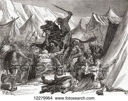 Picture - Robert of Normandy rallying the crusaders during the First Crusade. Robert Curthose, c.?1054 – 1134 aka Robert II or Robert III. Duke of Normandy. From Cassell's History of England, published c. 1901. Fotosearch