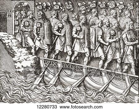 Roman soldiers crossing, over a bridge of boats, from Trajan's Column. From Cassell's History of England, published c. 1901 View Large Photo Image Stock Image - Roman soldiers crossing, over a bridge of boats, from Trajan's Column. From Cassell's History of England, published c. 1901. Fotosearch